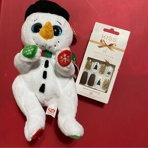 KISS Special Edition Holiday Long Nail Set & Snowman Plush Toy TY Beanie Bellies